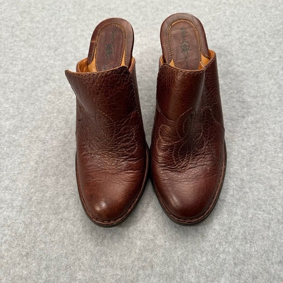 Born Crown Womens Mules Brown Leather Clog Heel Size 7M 38 BOC By Born - Picture 1 of 11